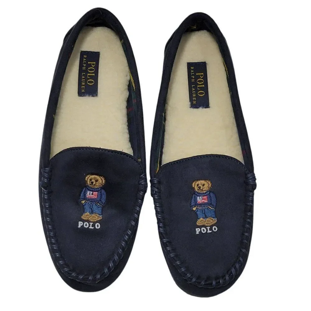 Polo Ralph Lauren Slippers Big Kid Boys‎ Child Size 9 Dezi V Bear Faux Suede Fur